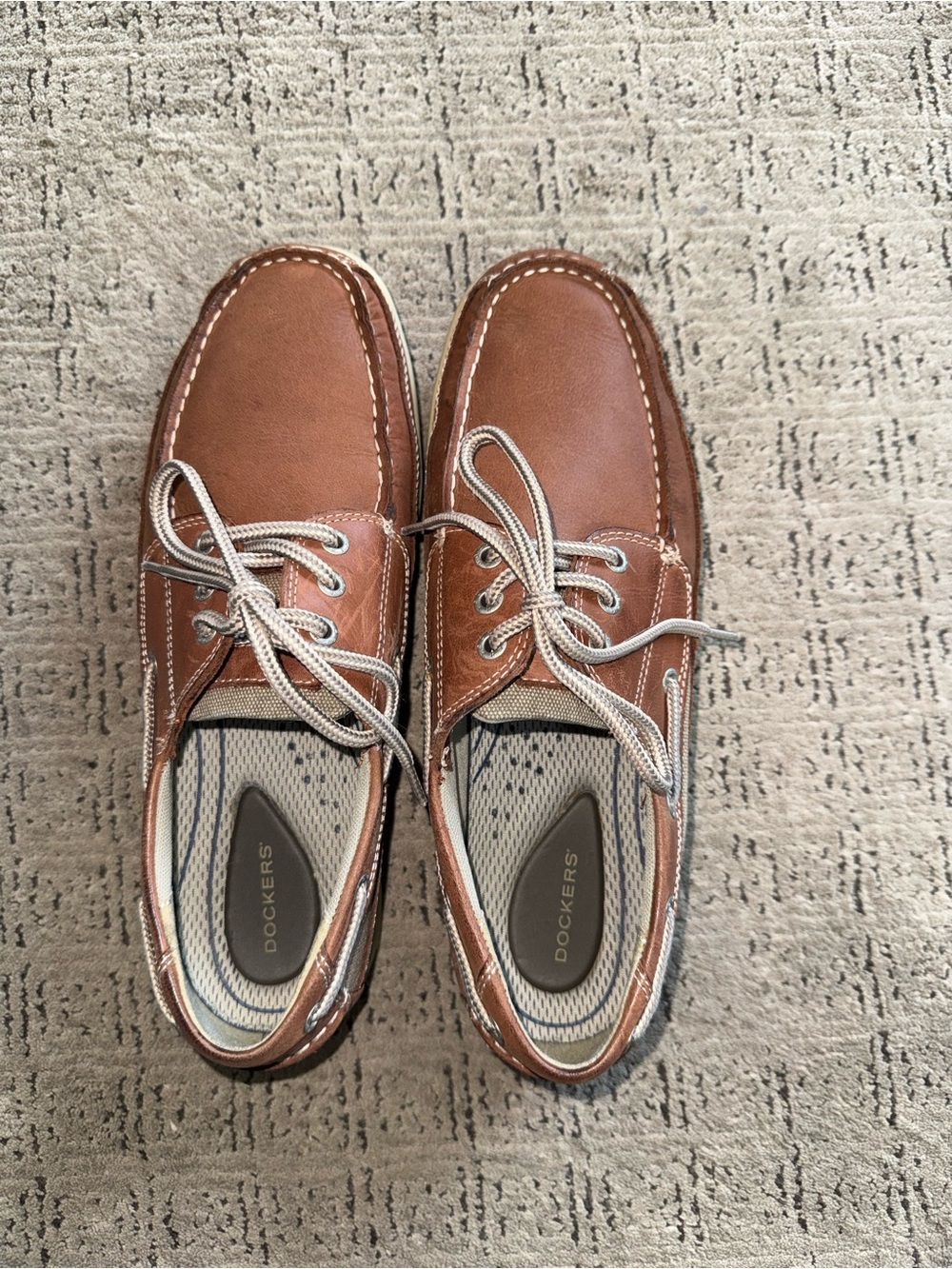 Dockers Men's Tan Leather Lace-Up Boat Shoes Size 10M